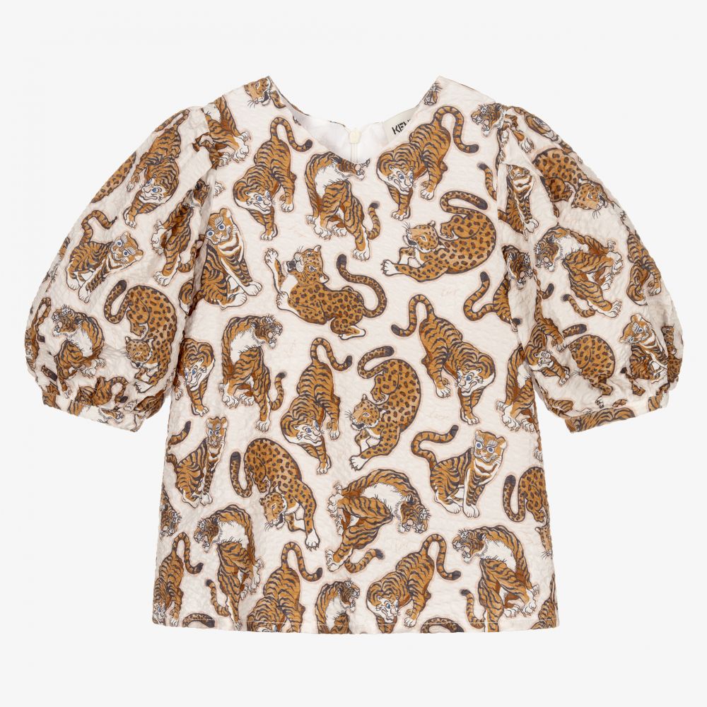 KENZO KIDS - Кремовая блузка с коричневыми тиграми | Childrensalon