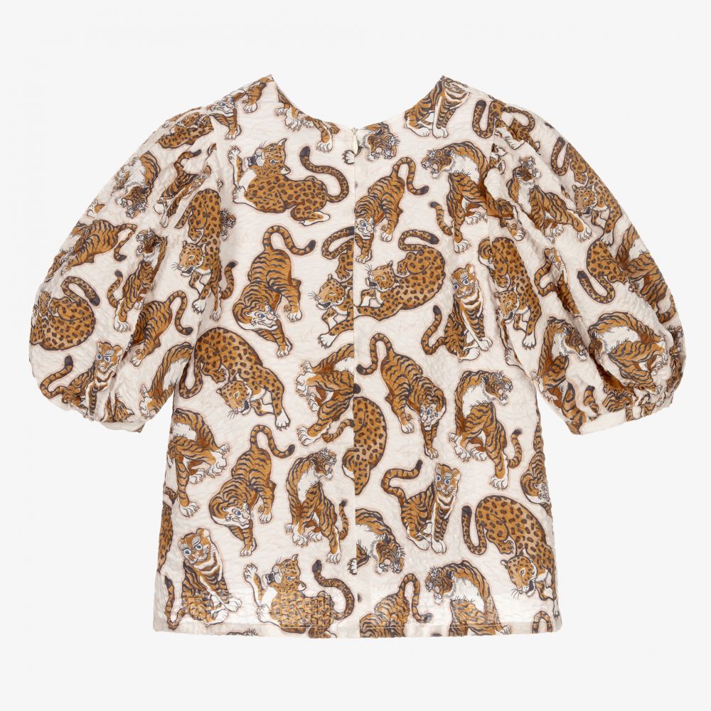 KENZO KIDS-بلوز قطن لون عاجي وبني للبنات | Childrensalon Outlet