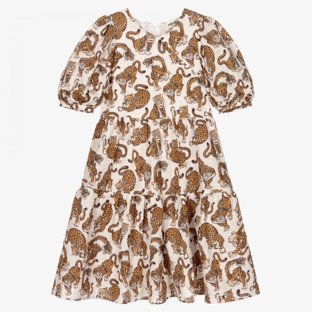 KENZO KIDS - Кремовое платье с коричневыми тиграми | Childrensalon