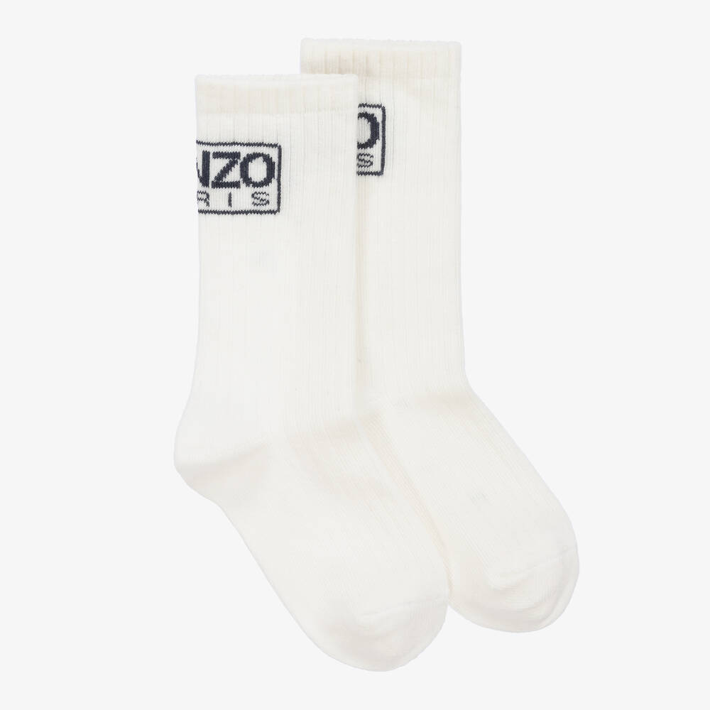 KENZO KIDS-Ivory Cotton Ankle Socks | Childrensalon Outlet