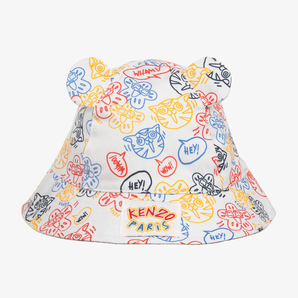 KENZO KIDS-Ivory Cotton Baby Bucket Hat | Childrensalon Outlet