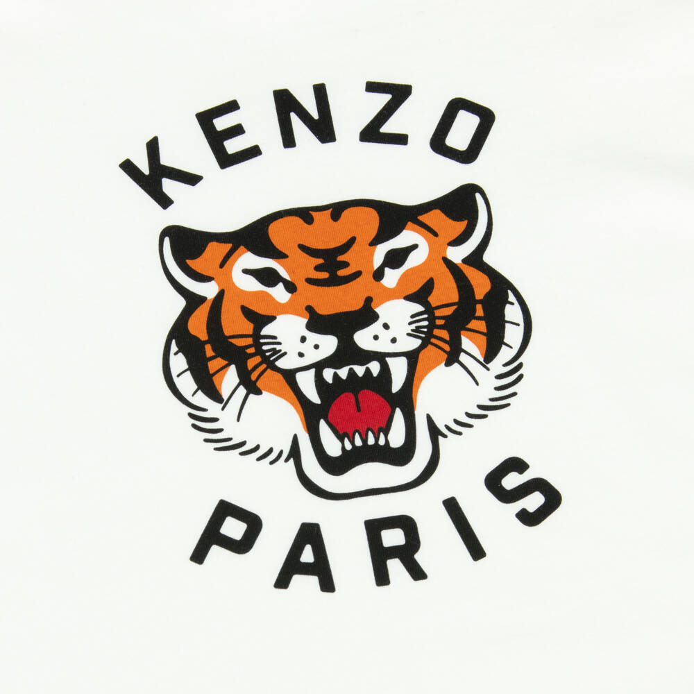 KENZO KIDS-Ivory Cotton Jersey Lucky Tiger T-Shirt | Childrensalon Outlet