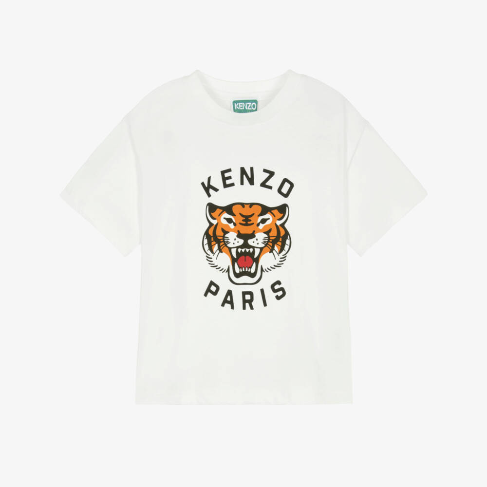 KENZO KIDS-Ivory Cotton Jersey Lucky Tiger T-Shirt | Childrensalon Outlet