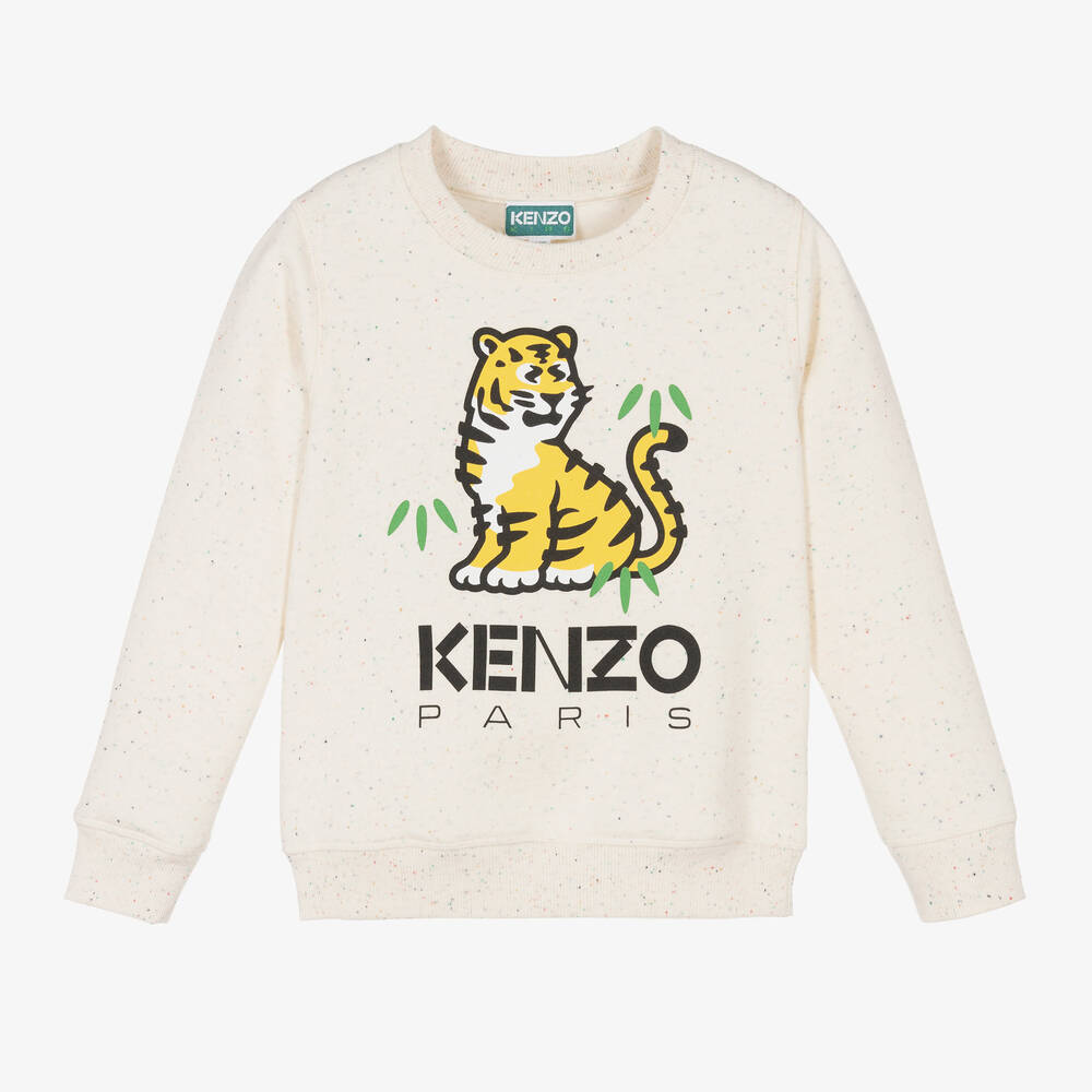 KENZO KIDS - Кремовый хлопковый свитшот с тигром KOTORA  | Childrensalon