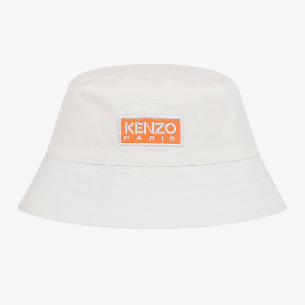 KENZO KIDS - Ivory Cotton Logo Bucket Hat | Childrensalon