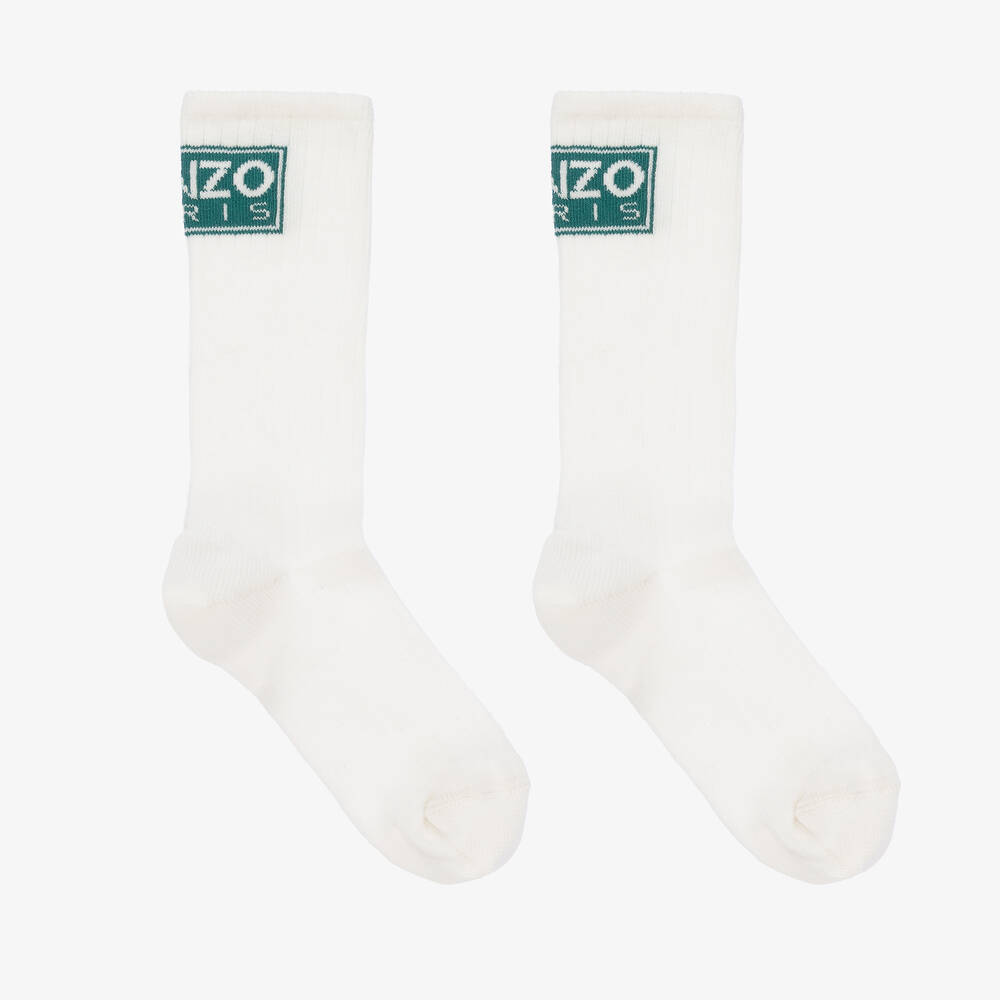 KENZO KIDS - Ivory Cotton Logo Socks | Childrensalon