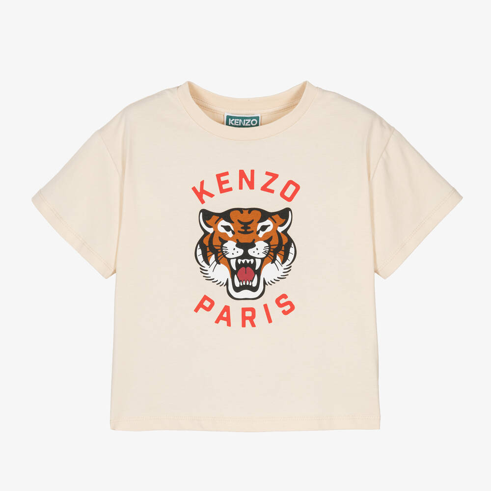 KENZO KIDS-Ivory Cotton Lucky Tiger T-Shirt | Childrensalon Outlet