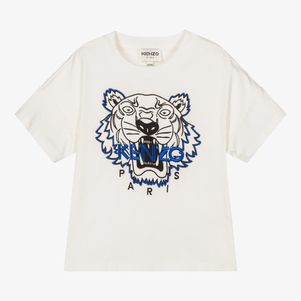 KENZO KIDS - Ivory Cotton Tiger T-Shirt | Childrensalon