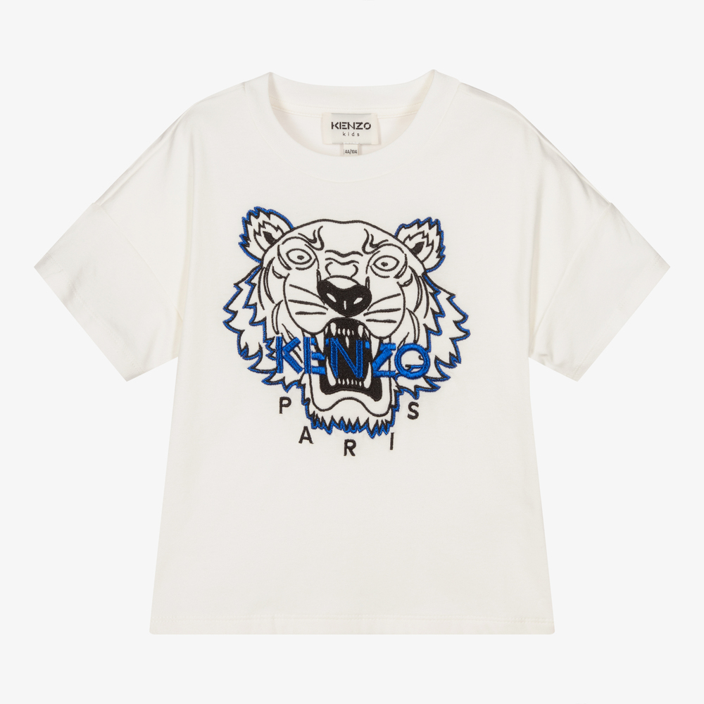 KENZO KIDS - Elfenbeinfarbenes Baumwoll-T-Shirt mit Tiger-Print | Childrensalon