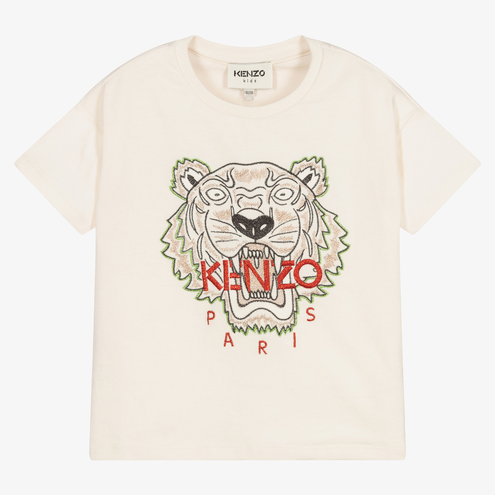 KENZO KIDS - Elfenbeinfarbenes Baumwoll-T-Shirt mit Tiger | Childrensalon