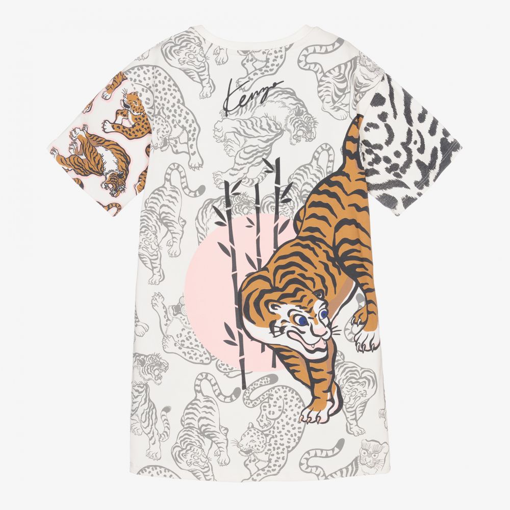 KENZO KIDS-Кремовое хлопковое платье с тиграми | Childrensalon Outlet