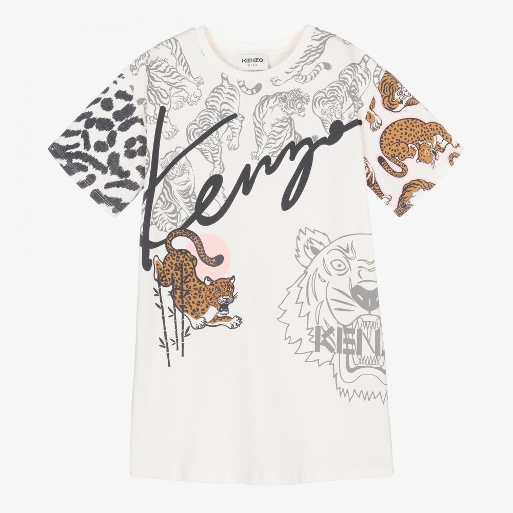 KENZO KIDS Ivory Cotton Tigers Dress Childrensalon Outlet