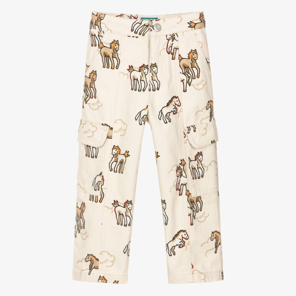 KENZO KIDS-Ivory Horses Trousers | Childrensalon Outlet