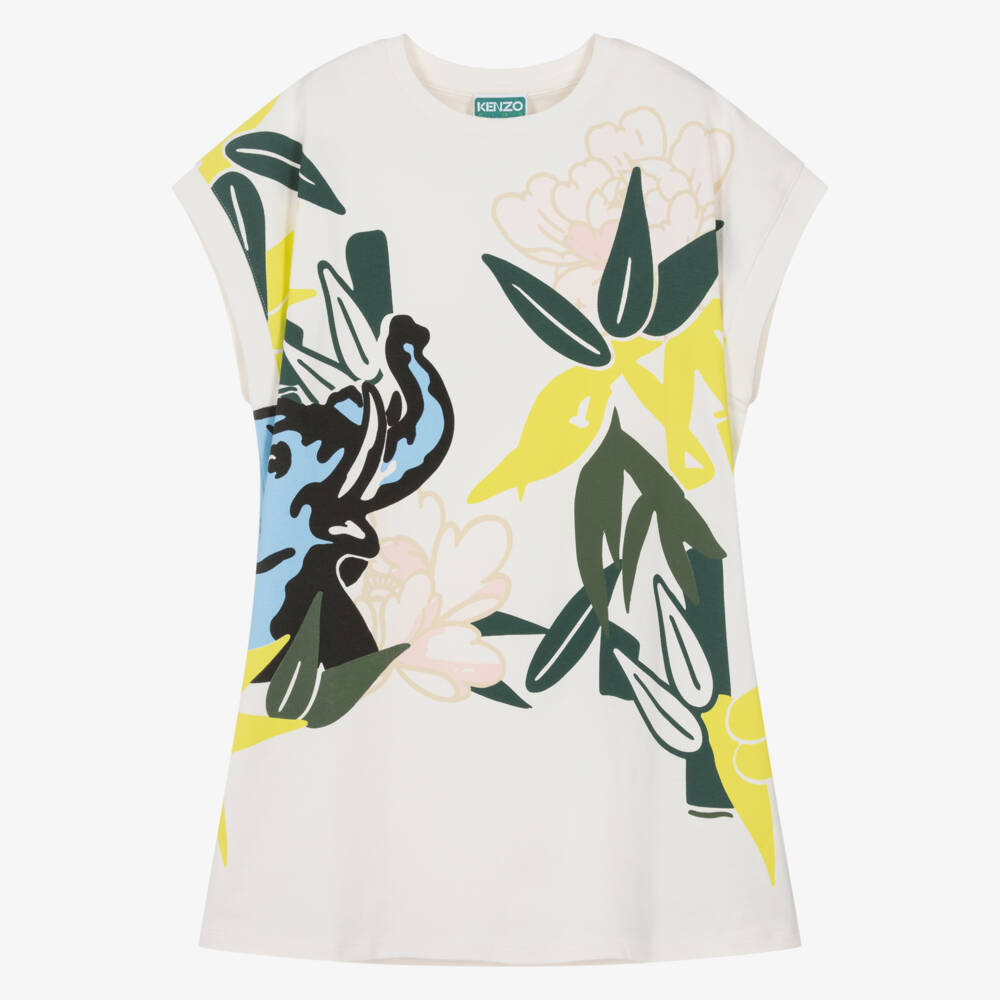 KENZO KIDS-Ivory Jungle Print Dress | Childrensalon Outlet