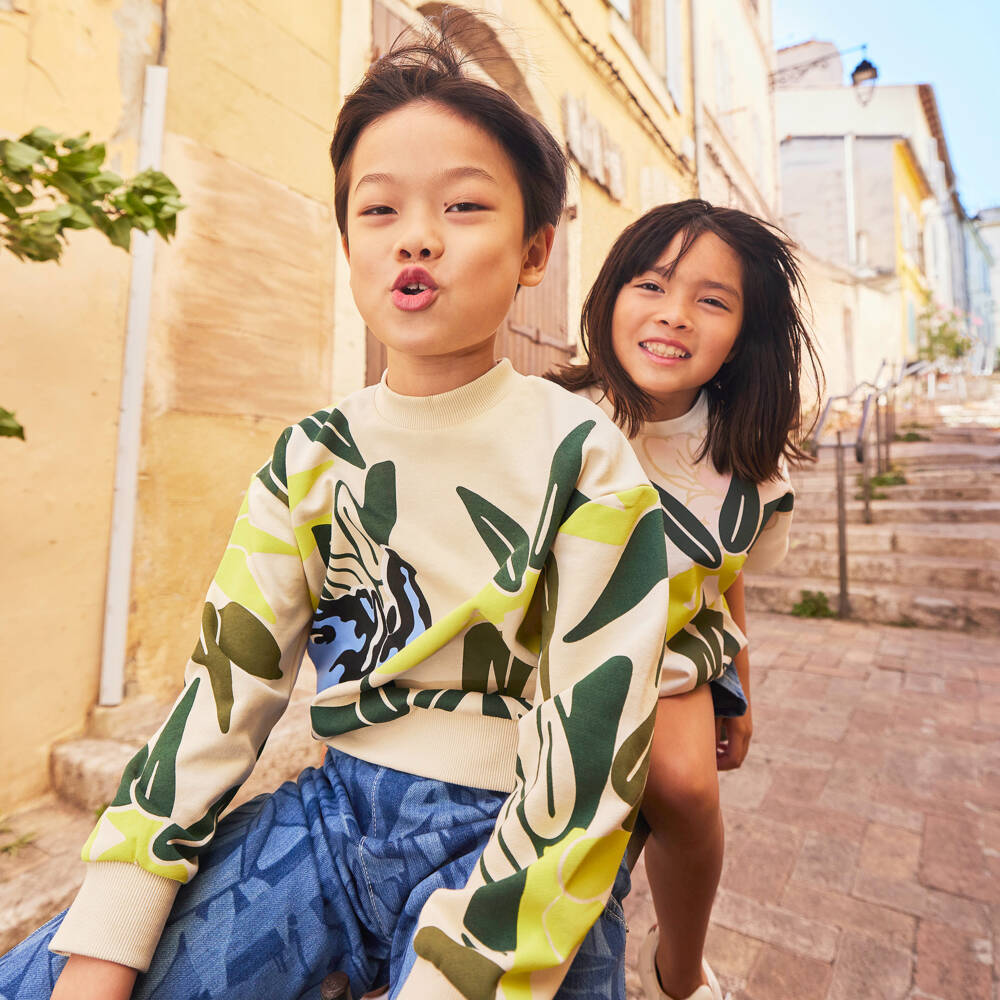 KENZO KIDS-Ivory Jungle Print Dress | Childrensalon Outlet