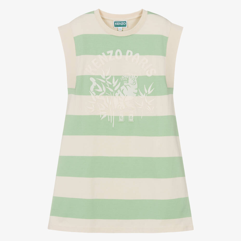 KENZO KIDS-Ivory &n Green Stripe Dress | Childrensalon Outlet