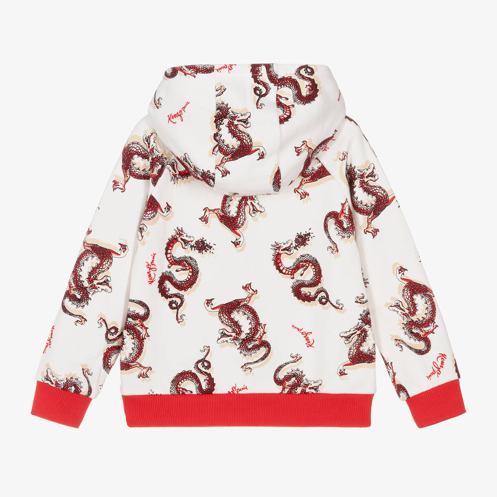 KENZO KIDS-Кремово-красная худи из хлопка с драконами | Childrensalon Outlet