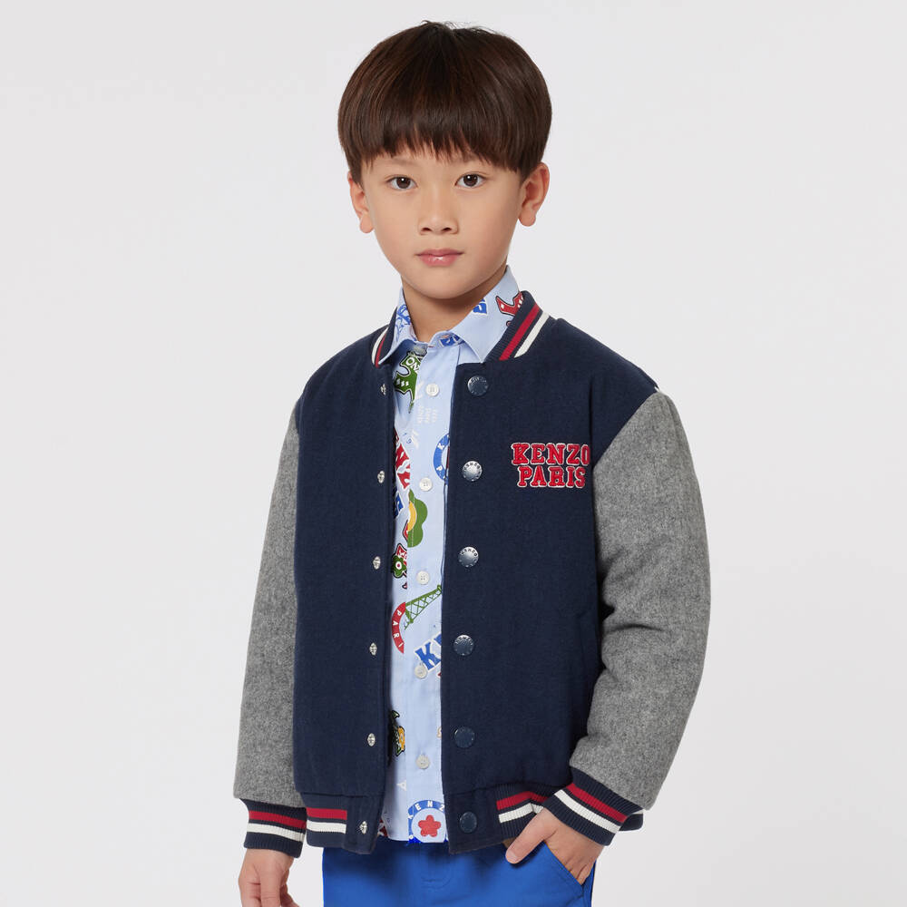 KENZO KIDS-Junior Boys Navy Wool Bomber Coat | Childrensalon Outlet