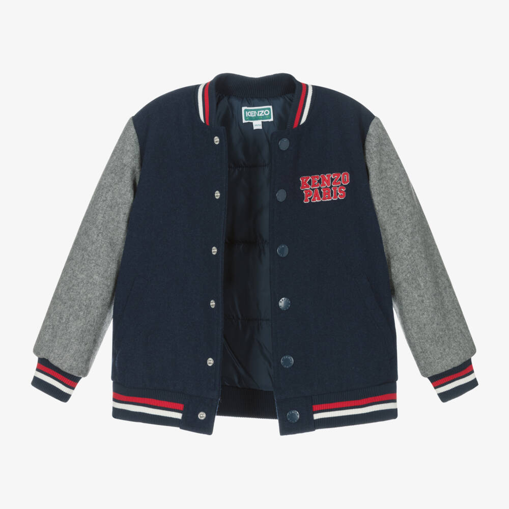 KENZO KIDS-Junior Boys Navy Wool Bomber Coat | Childrensalon Outlet