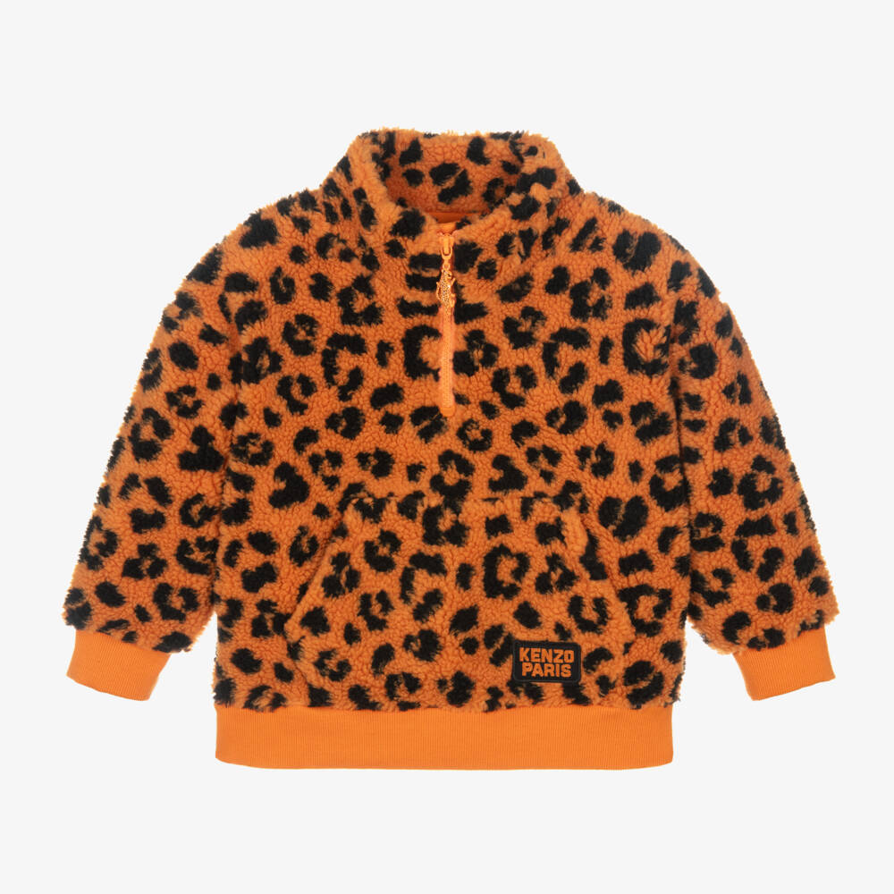 KENZO KIDS-توب بسحاب بنقشة الفهد لون برتقالي | Childrensalon Outlet