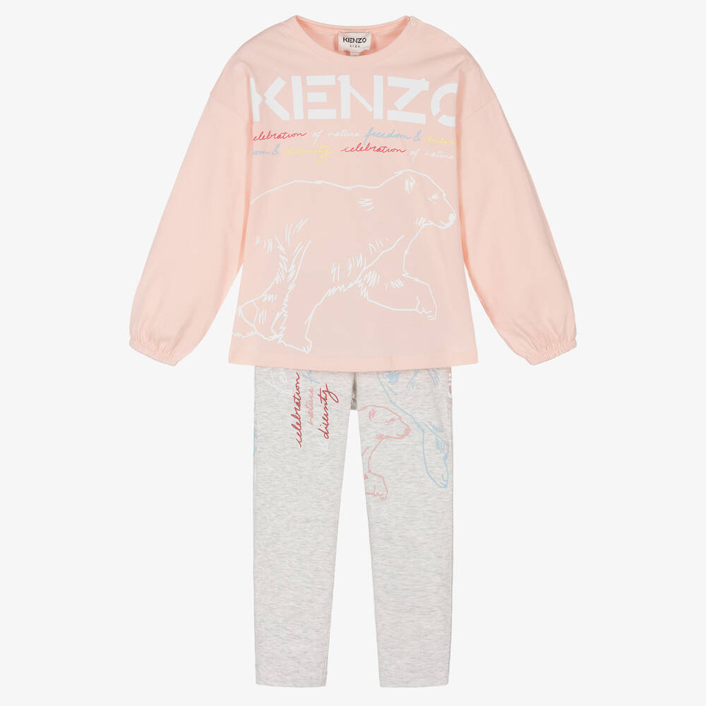 KENZO KIDS-طقم ليغنغز أطفال بناتي قطن جيرسي لون زهري | Childrensalon Outlet