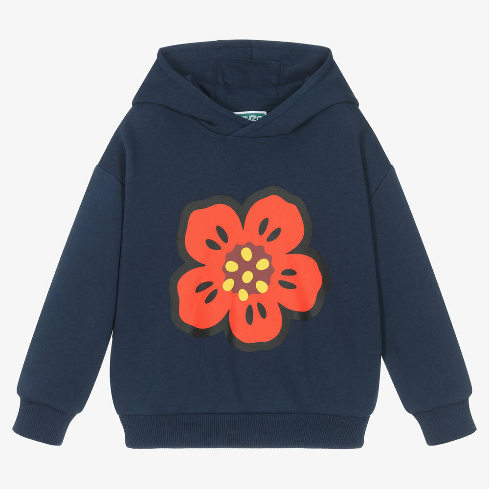 KENZO KIDS - Navy Blue Cotton Boke Flower Hoodie | Childrensalon