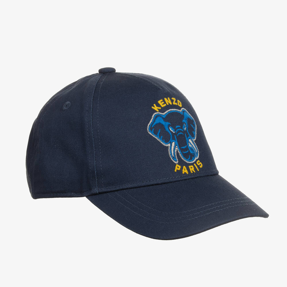 KENZO KIDS-Navy Blue Cotton Elephant Logo Cap | Childrensalon Outlet