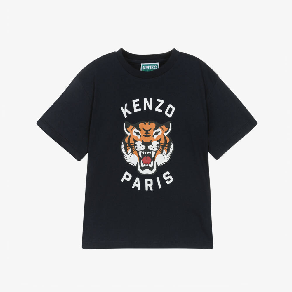 KENZO KIDS-Navy Blue Cotton Jersey Lucky Tiger T-Shirt | Childrensalon Outlet