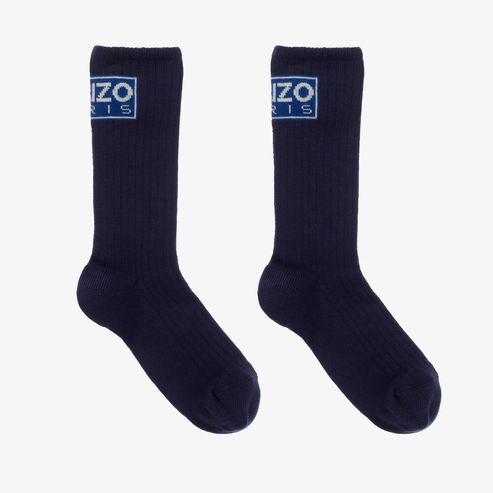 KENZO KIDS - Navy Blue Cotton Logo Socks | Childrensalon