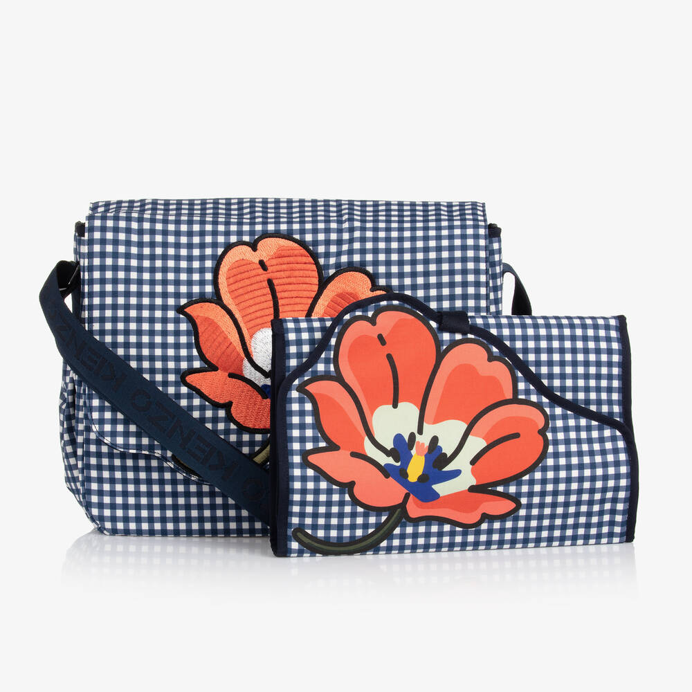 KENZO KIDS - Navyblaue Vichy-Wickeltasche 45 cm | Childrensalon