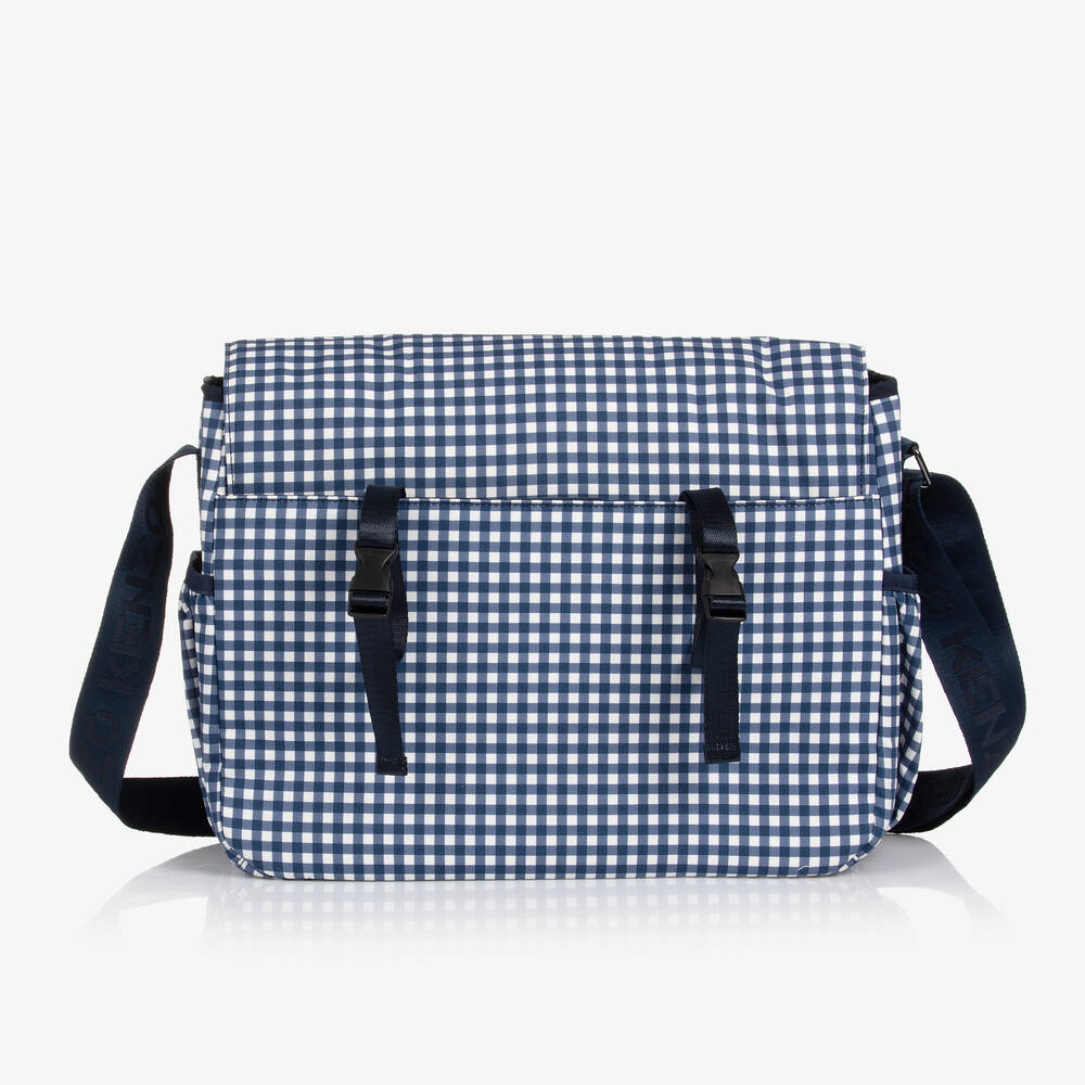 KENZO KIDS-Navy Blue Gingham Changing Bag (45cm) | Childrensalon Outlet
