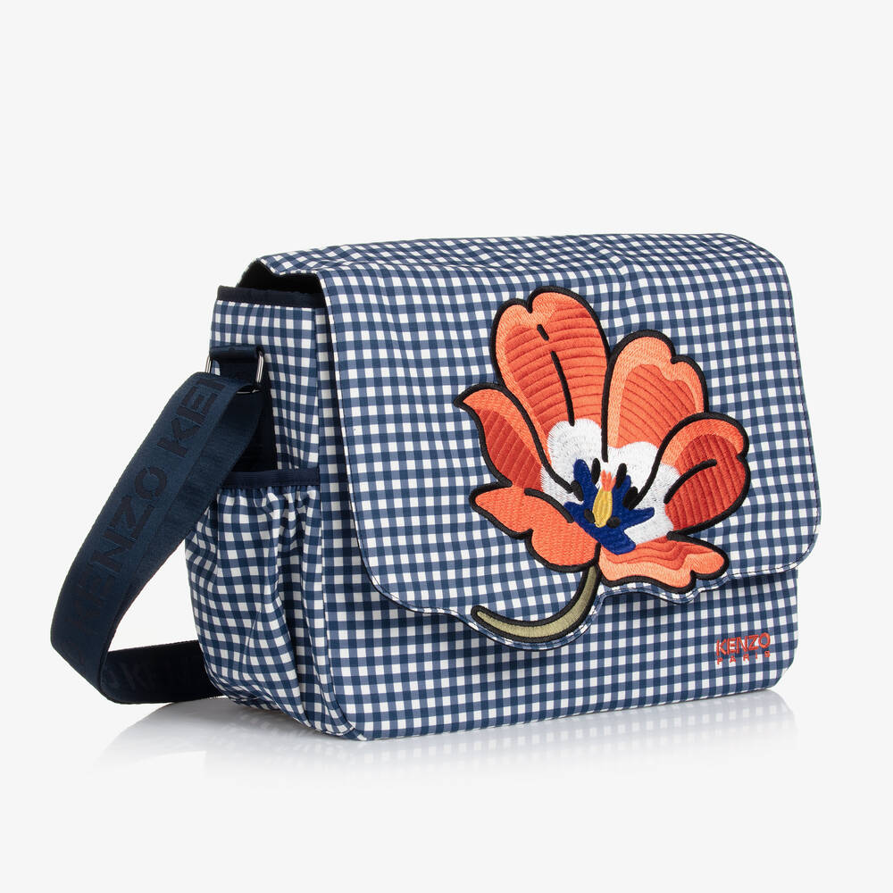 KENZO KIDS-Navy Blue Gingham Changing Bag (45cm) | Childrensalon Outlet