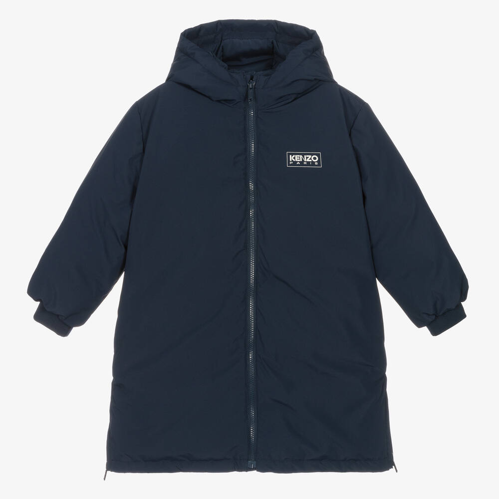 KENZO KIDS - Navy Blue Hooded Down Coat | Childrensalon