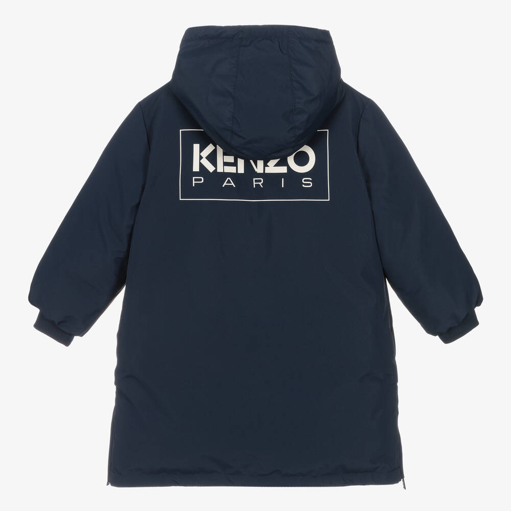 KENZO KIDS Navy Blue Hooded Down Coat Childrensalon Outlet