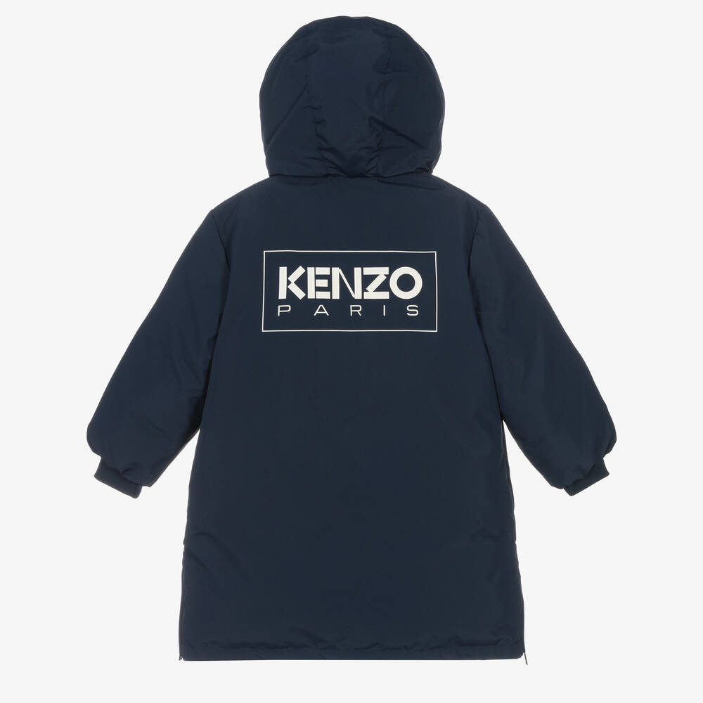 KENZO KIDS-Navy Blue Hooded Down Coat | Childrensalon Outlet