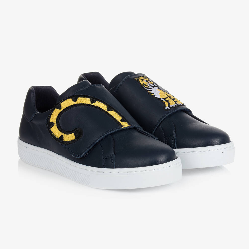 KENZO KIDS - Navy Blue KOTORA Leather Trainers | Childrensalon