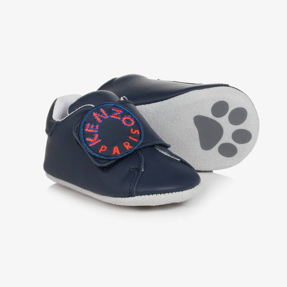 KENZO KIDS - Navy Blue Leather Pre-Walker Shoes | Childrensalon