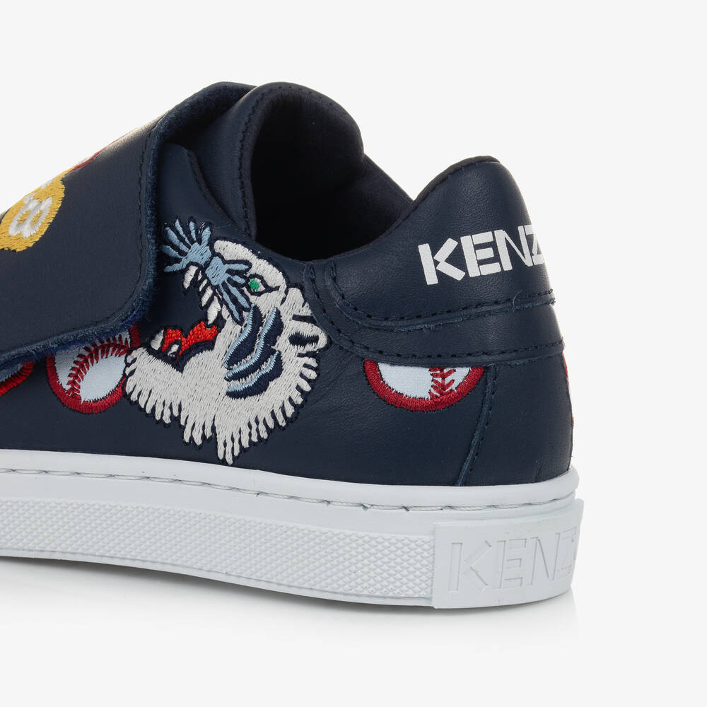 KENZO KIDS-Navy Blue Leather Velcro Trainers | Childrensalon Outlet