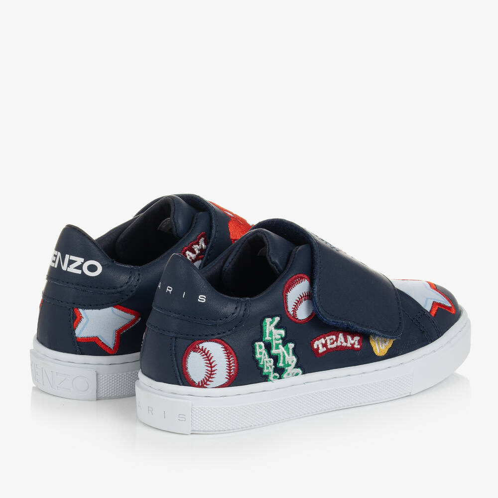 KENZO KIDS-Navy Blue Leather Velcro Trainers | Childrensalon Outlet