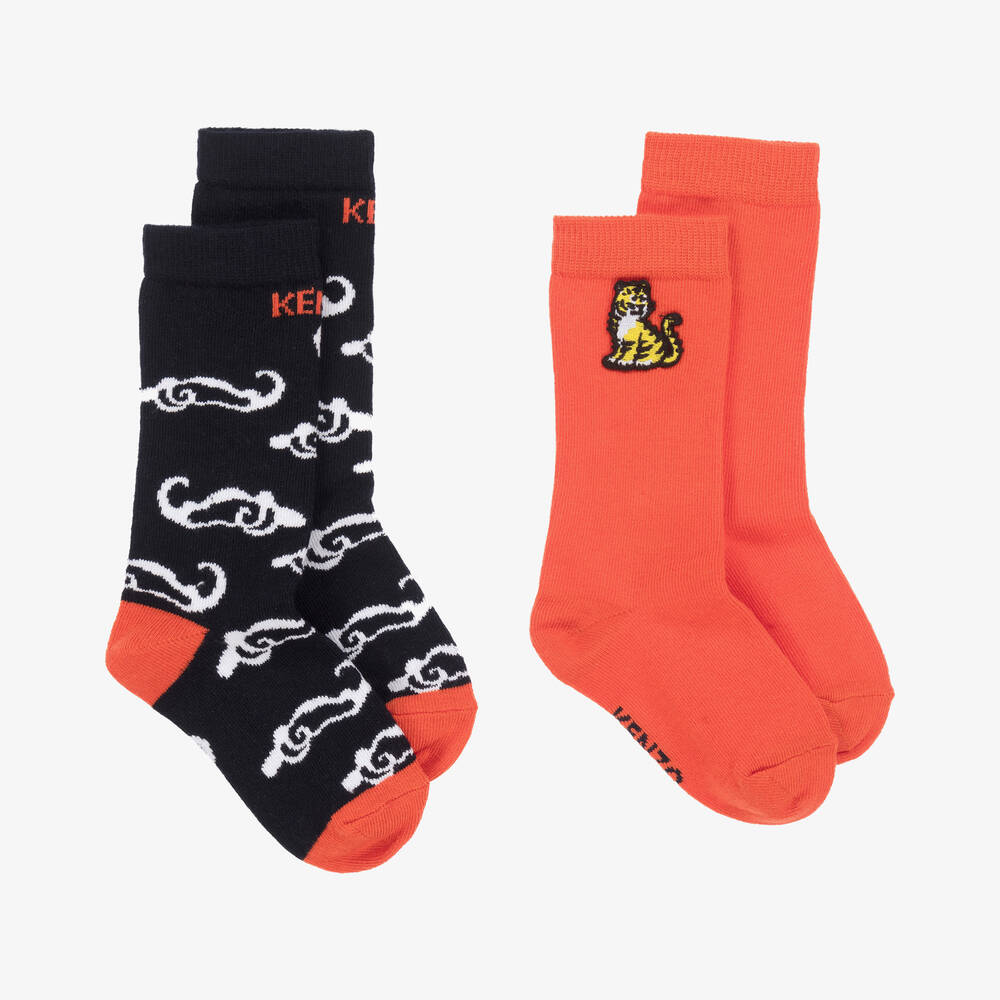 KENZO KIDS - Navy Blue & Orange KOTORA Socks (2 Pack) | Childrensalon