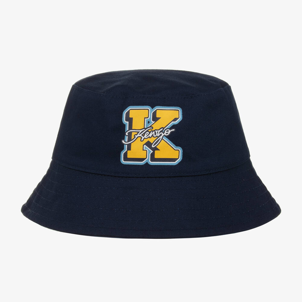 KENZO KIDS-Navy Blue Reversible Bucket Hat  | Childrensalon Outlet