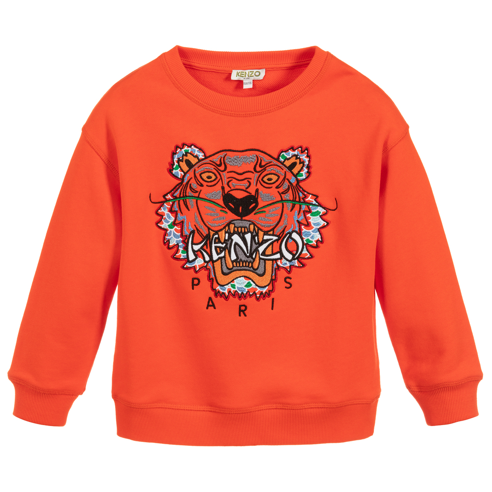KENZO KIDS - Orange Cotton Tiger Sweatshirt | Childrensalon
