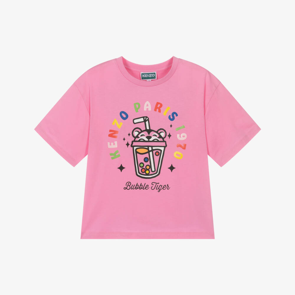 KENZO KIDS-Розовая футболка с тигром Bubble для девочек | Childrensalon Outlet