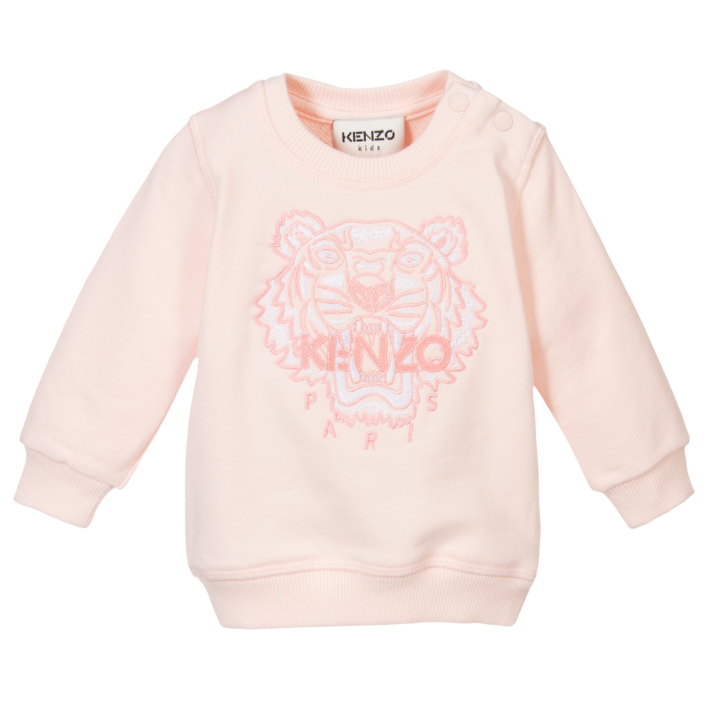 KENZO KIDS - سويتشيرت قطن جيرسي لون زهري للبنات | Childrensalon