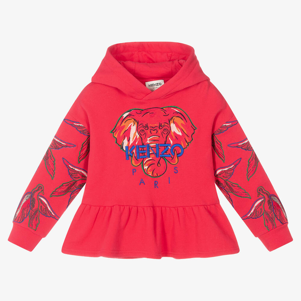 KENZO KIDS-توب هودي قطن جيرسي لون زهري للبنات | Childrensalon Outlet
