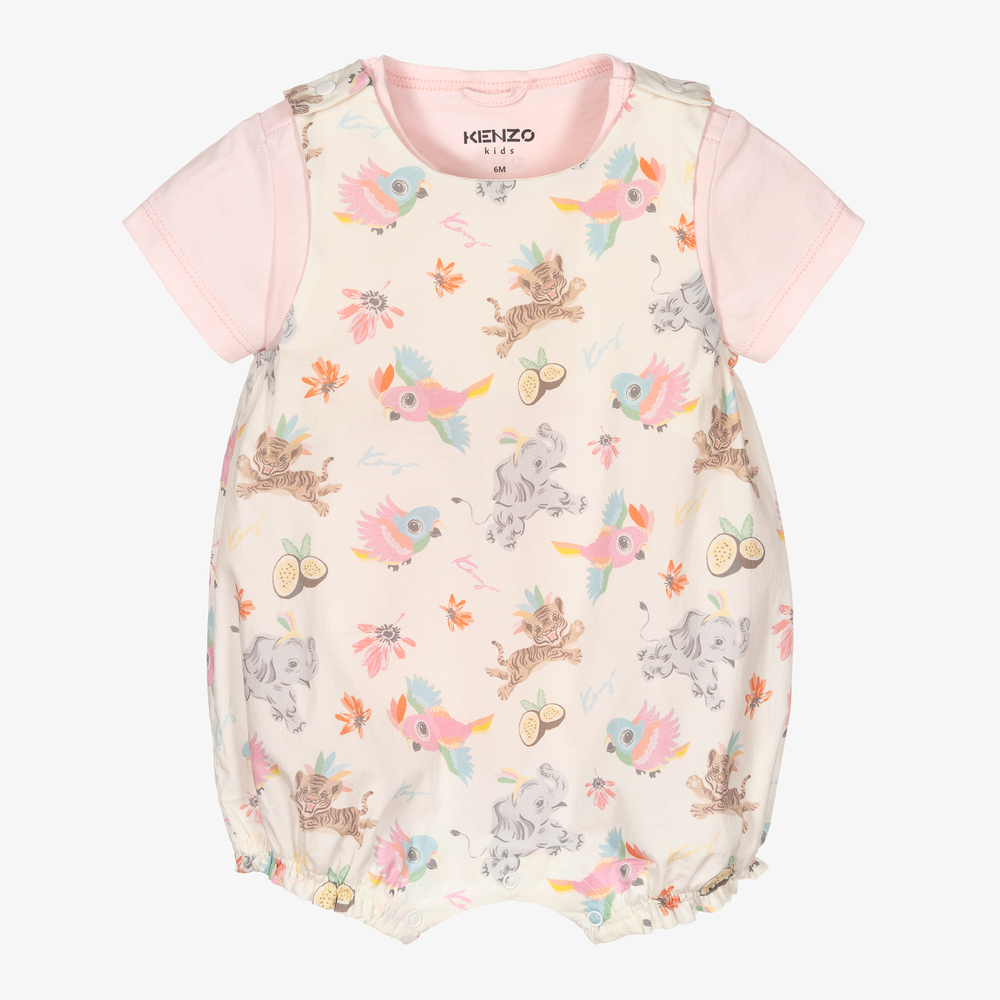 KENZO KIDS - Ens. barboteuse rose et ivoire  | Childrensalon