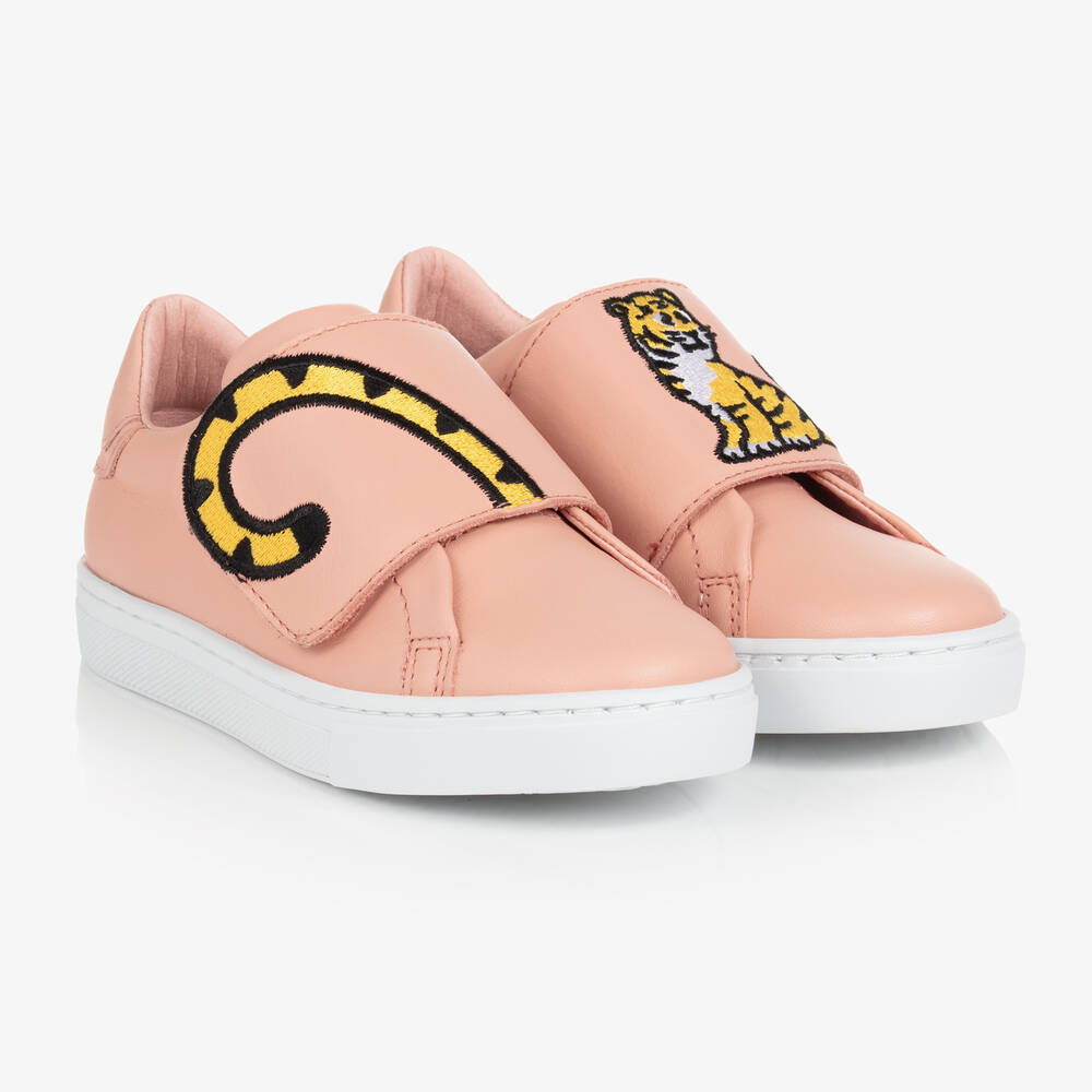 KENZO KIDS - Розовые кожаные кроссовки с тигром KOTORA  | Childrensalon