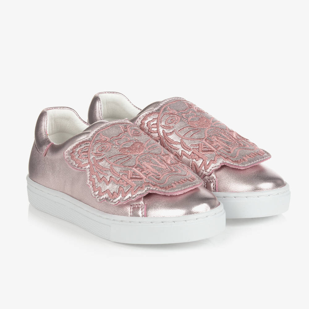 KENZO KIDS - Розовые кожаные кроссовки с тиграми | Childrensalon