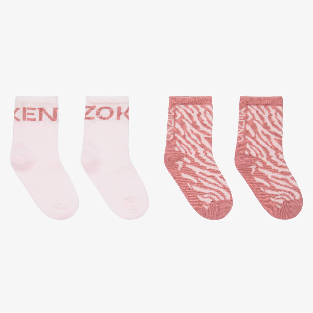 KENZO KIDS - Pink Logo Baby Socks (2 Pack) | Childrensalon