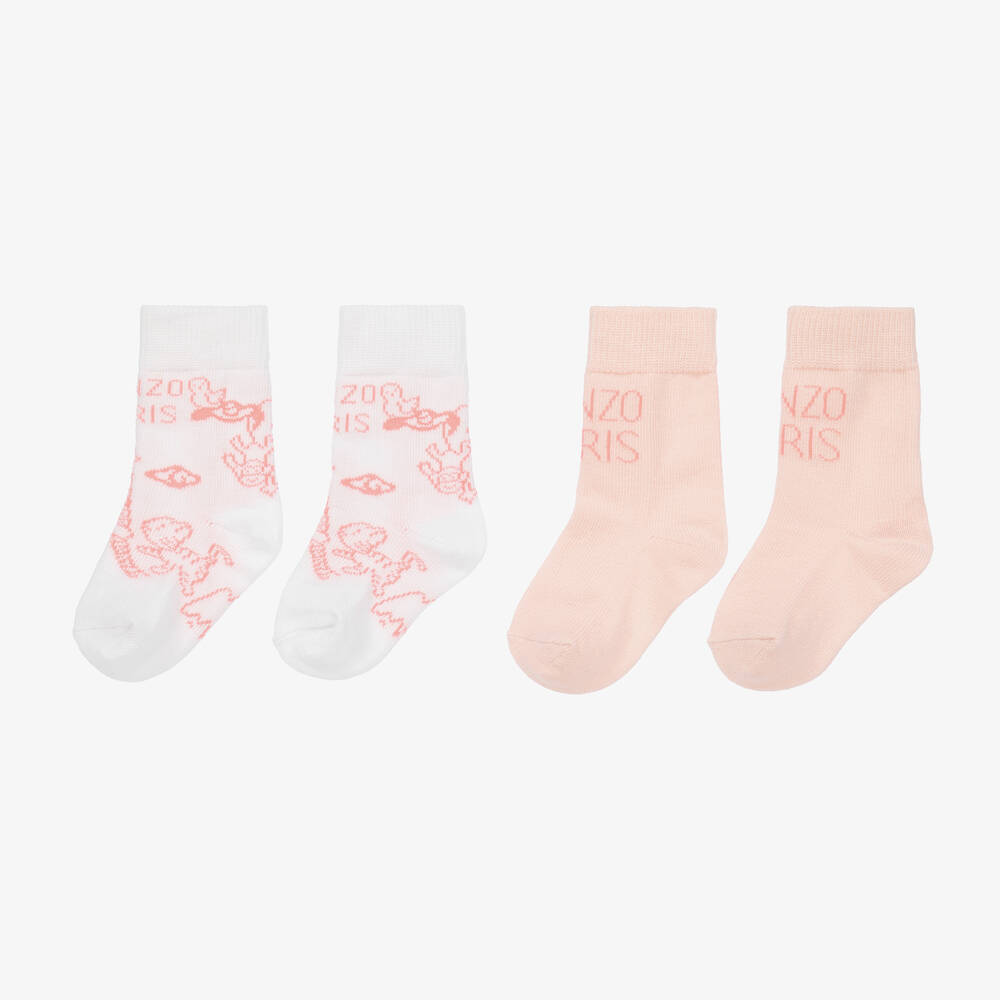 كينزو كيدز-جوارب مزيج قطن محبوك لون زهري (عدد 2) | Childrensalon Outlet